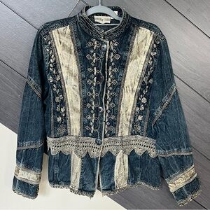 Urban Tribe‎ VTG Cream Embroidered Jean Jacket